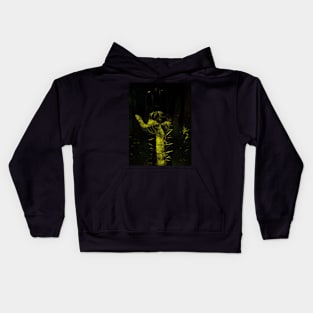 Digital collage and special processing. Hand full of spikes. Cursed. Green and yellow. Kids Hoodie